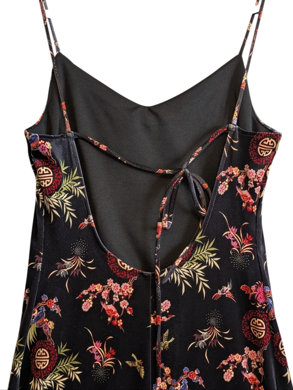 Vintage 90's Black Velvet Asian Floral Slip Dress Goth Whimsygoth Size medium - Picture 3 of 8